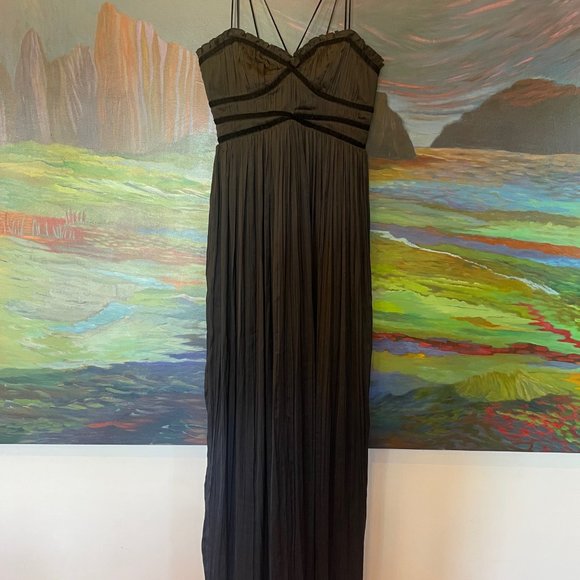 Massimo Dutti black Long pleated Spaghetti Straps Sleeveless dress - Picture 7 of 11